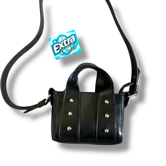 Zara Studded Mini Crossbody Bag Purse Black Silver Top Handle Zipper Edgy Grunge - Picture 2 of 14